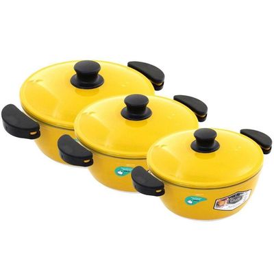 Kit Panelas Gulê Alumínio 1,75l 2,2l 2,5l 3 Peças Amarelo.