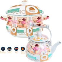 Kit Panela Caçarola Chaleira Cake Esmaltados Vintage Indução