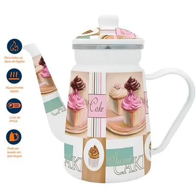 Kit Panela Caçarola Bule Cake Esmaltados Vintage Com Indução