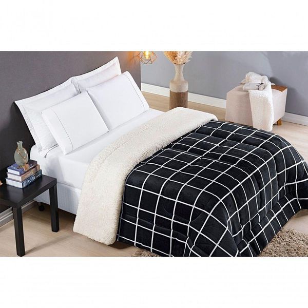 Coberdrom Sherpa E Flannel Austin Solteiro Manta 100g 01 Peça - Preto