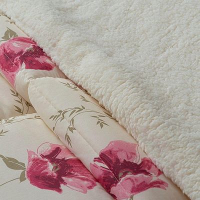Coberdrom Sherpa/percal 180 Fios Estampado Solteiro Gran Moratta 01 Peça - Floral Rose