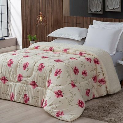 Coberdrom Sherpa/percal 180 Fios Estampado Solteiro Gran Moratta 01 Peça - Floral Rose