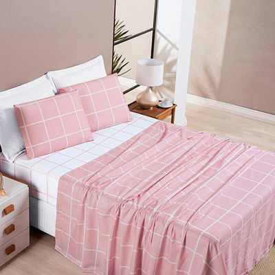 Jogo De Lençol Queen Square 4 Peças Rosa