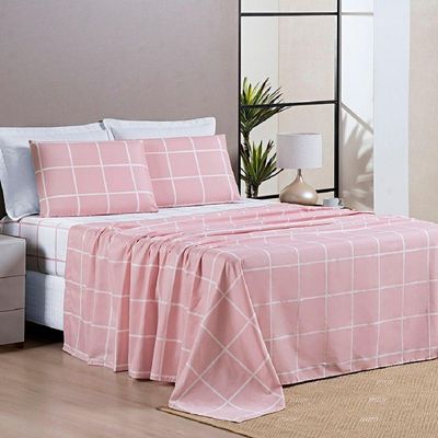Jogo De Lençol Queen Square 4 Peças Rosa