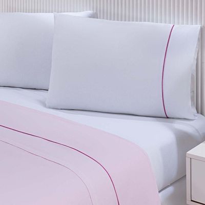 Jogo De Cama 100% Algodão Percal 150 Fios Solteiro Gran Moratta 3 Peças Branco E Rosa