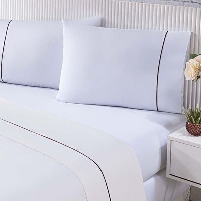 Jogo De Cama 100% Algodão Percal 150 Fios Solteiro Gran Moratta 3 Peças Branco E Palha