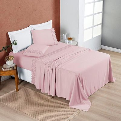 Jogo De Cama Nobless Casal Padrão 04 Peças Rosa Blush