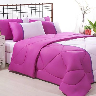 Enxoval Edredom + Jogo De Cama Queen Aconchego Premium 06 Peças Pink- Rosa Bebe