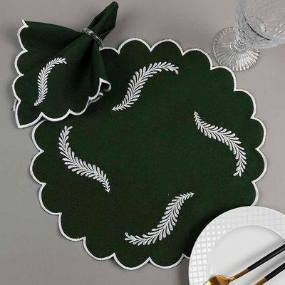 Kit 12 Jogos Americanos Guardanapos De Mesa Redondo Bordado Arabela - Verde