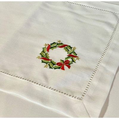 Americano De Linho Natal Branco Bordado Com Guirlandinha 36x50 Cm