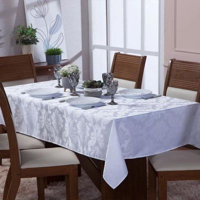 Toalha De Mesa 6 Lugares 1,60x2,00 Jacquard Medalhão Adamascado Retangular Branco