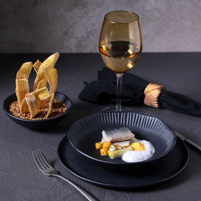 Conjunto De Pratos De Sobremesa 06 Peças Linhas Preto Matte Porto Brasil