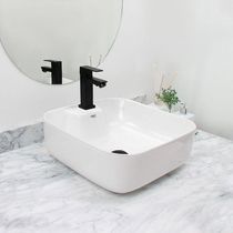 Kit Cuba Pia Louça Cerâmica Banheiro com Torneira e Válvula Preta S03