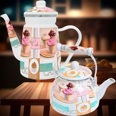 Kit Chaleira 2,5l Bule 1,2l Cake Esmaltados Vintage Indução