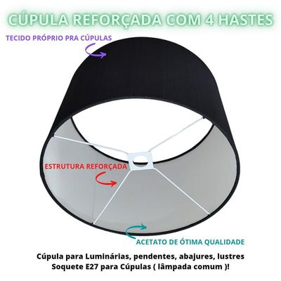 Cúpula De Abajur Luminária Para Soquete E27 Preto Preto