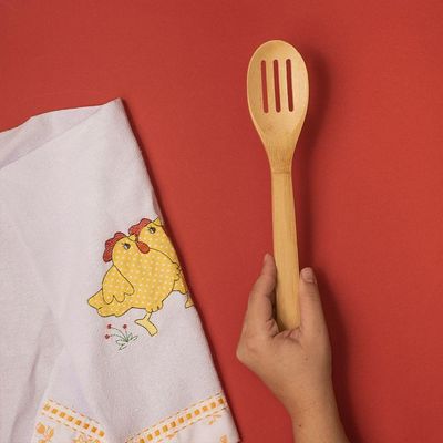 Colher Vazada De Bambu Mozcada 30cm Orgânica Multiuso