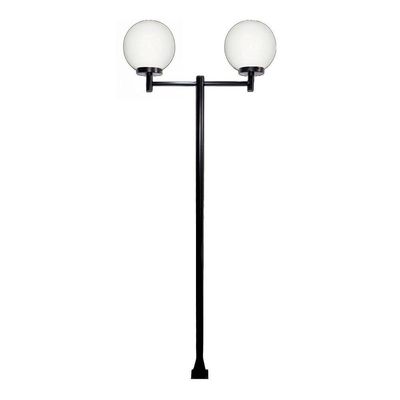 Poste Luminária Dupla Glob Braço Reto Preto 300cm