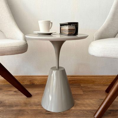 Mesa Lateral Cone Masp Redonda 40 Cm Tampo Cinza Base Cinza Cor Cinza