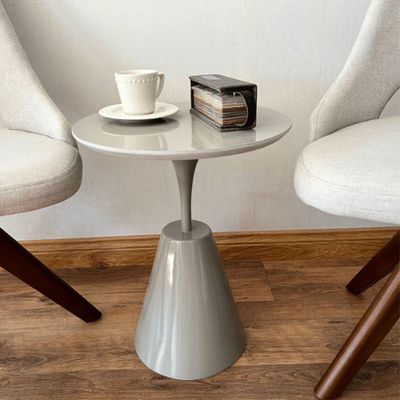 Mesa Lateral Cone Masp Redonda 40 Cm Tampo Cinza Base Cinza Cor Cinza