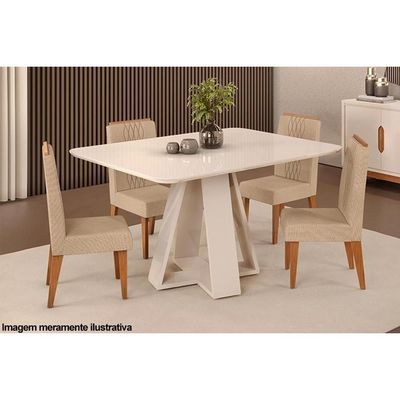 Mesa Para Cozinha Celeste Com Tampo Madeirado Vidro Curvo 120x90cm Freijó Off White Dj Móveis