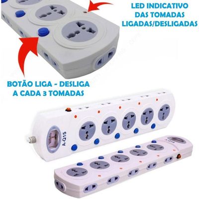 Regua Filtro Linha 16 Tomadas Com Multimetro Extensao
