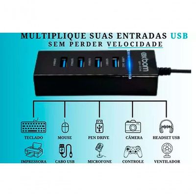 Hub Usb 3.0 Extensor 4 Portas Led Indicador High Speed Hd