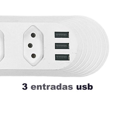 Extensao 4 Tomadas + 3 Usb B-max Filtro De Linha