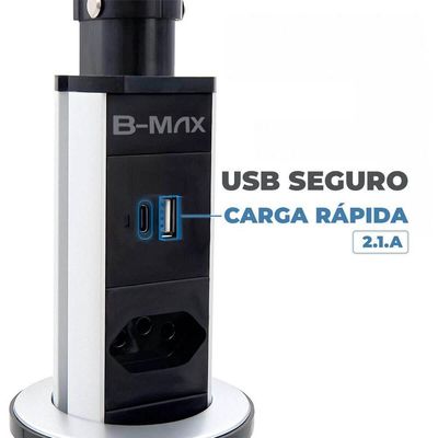 Torre Multiplug Usb 3 Tomadas Retrátil Usb-c E De Embutir