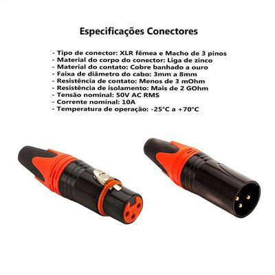 Multicabos Com Conectores Xlr 4 Vias - Profissional 13 Metros