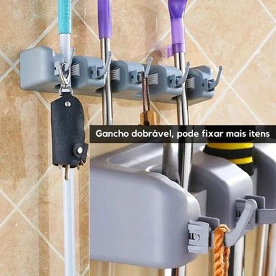 Suporte Multiuso Porta Vassoura Lavanderia Funcional Cabos