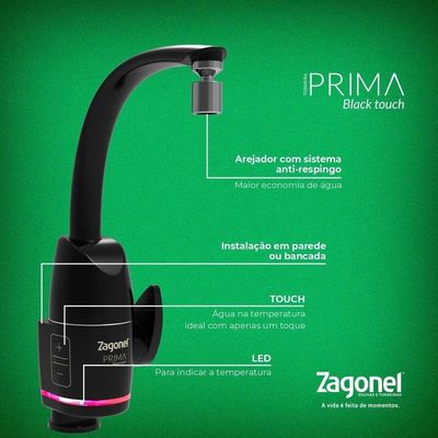 Torneira Eletronica Prima Touch Black 5500w 220v - Zagonel