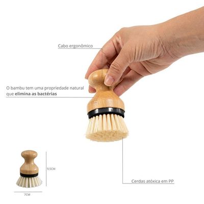 Escova De Bambu Oikos Redonda Preta Para Limpeza