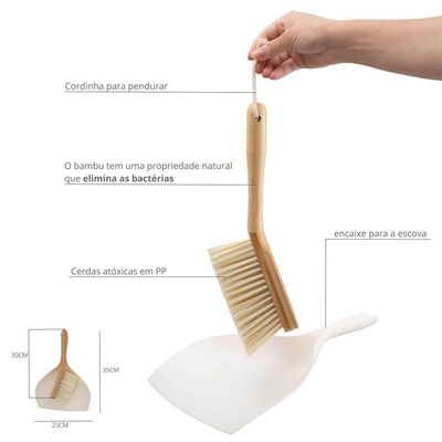 Escova De Bambu Oikos Com Pá Off-white Para Limpeza