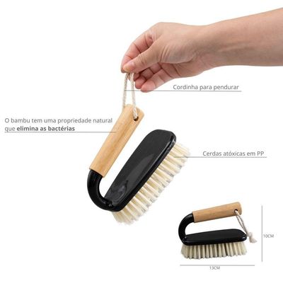 Escova Oikos Multiuso Preta Com Cabo De Bambu