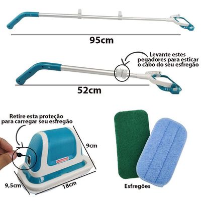 Escova Limpeza 2 Em 1 Eletrica Sem Fio Retratil Esfrega Poli Limpa Vidros Janelas Chao