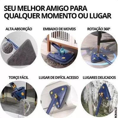 Mop De Limpeza Ajustável Giratório 360 Graus Mop Triângulo
