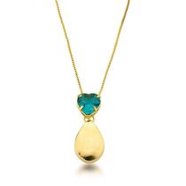 Colar Gota Lisa E Zirconia Coração Banhada Ouro 18k - Turmalina Verde