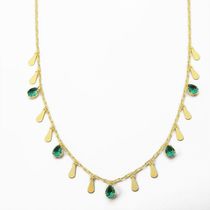 Colar De Elos Com Pingentes Banhado Ouro 18k - Verde