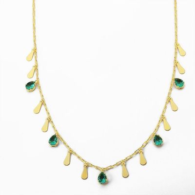 Colar De Elos Com Pingentes Banhado Ouro 18k - Verde