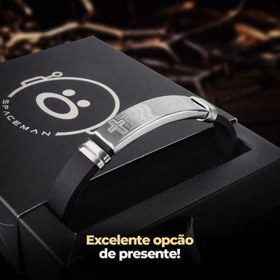 Pulseira Pai Nosso Placa Prata Aço Inox Masculina + Caixa Prata Moda Masculina