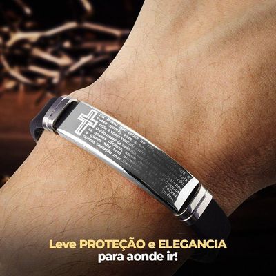 Pulseira Pai Nosso Placa Prata Aço Inox Masculina + Caixa Prata Moda Masculina