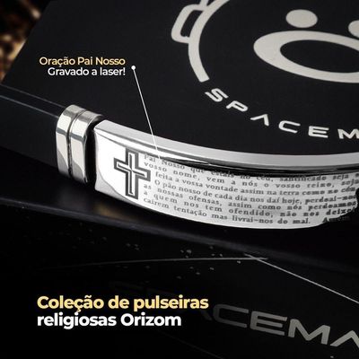 Pulseira Pai Nosso Placa Prata Aço Inox Masculina + Caixa Prata Moda Masculina