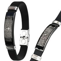 Pulseira Oração Pai Nosso Placa Silicone Preta Masculina Presente Casual Religiosa Social