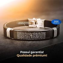 Pulseira Oração Pai Nosso Placa Silicone Preta Masculina Presente Casual Religiosa Social