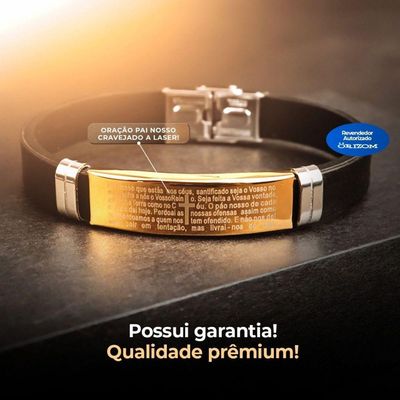 Pulseira Banhada Ouro Pai Nosso Dourada Masculina Silicone Social Qualidade Premium Casual