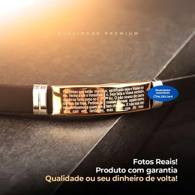Pulseira Banhada Ouro Pai Nosso Dourada Masculina Silicone Social Qualidade Premium Casual