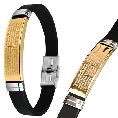 Pulseira Banhada Ouro Pai Nosso Dourada Masculina Silicone Social Qualidade Premium Casual