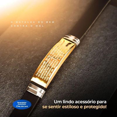 Pulseira Banhada Ouro Pai Nosso Dourada Masculina Silicone Social Qualidade Premium Casual