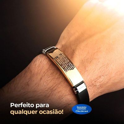 Pulseira Banhada Ouro Pai Nosso Dourada Masculina Silicone Social Qualidade Premium Casual