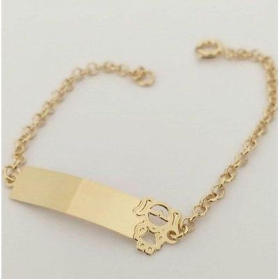 Pulseira Chapinha Infantil Menina Elo Português Banho De Ouro F 5.8